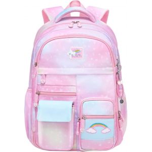 Cartable Fille Primaire,Sac a dos Enfants Fille 40 x 30 x 17 cm,Joli Cartable à Compartiments pour Fille,Enfant,étudiants de L'école élémentaire,Rose - Neuf