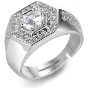 Trahoo-Bague En Or Et Diamant Iced Out,Homme Véritable Plaqué Or 18 Carats/Or Blanc Bague Taille Réglable Avec Le Boîte-Cadeau - Neuf