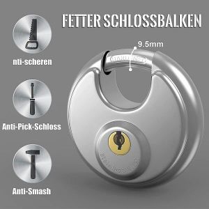 Antivol Rond En U R&eacute;sistant Aux Intemp&eacute;ries 70 Mm - Cadenas &Agrave; Disque Robuste Avec Anse Renforc&eacute;e De 9,5 Mm Pour Une S&eacute;curit&eacute; Optimale En Ext&eacute;rieur - Neuf
