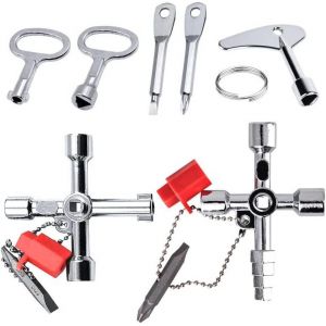 Lot de 5 cl&eacute;s multifonctionnelles en zinc avec cl&eacute;s carr&eacute;es et triangulaires pour montre d'eau, compteur d'&eacute;lectricit&eacute;, &eacute;l&eacute;vateur de radiateur - Neuf