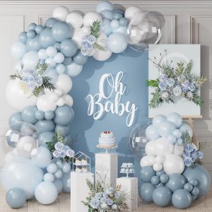 SJZG-Arche Ballon Anniversaire Bleu Blanc, 122Pcs Kit Guirlande Ballon Bleu Blanc Avec Ballons Transparent Bleu Macaron, D&eacute;coration Anniversaire Gar&ccedil;on Bleu Brouillard Pour Mariage Bapt&ecirc;me Baby Showe - Neuf