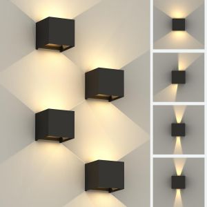 Applique Murale Exterieur Led 12w,0-120&deg;Avec Angle De Faisceau R&eacute;glable Eclairage Exterieur,3000k Blanc Chaud Noir Applique Lampe Murale Pour Salon Porte D'entr&eacute;e Couloir Chambre 4 Unit&eacute; - Neuf