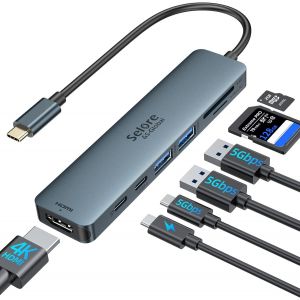 LORANKA-Adaptateur USB C, Hub USB C HDMI 4K, PD 100W, USB C 3.0, 2*USB 3.0 Lecture de Carte SD/TF, Dock USB C Multiport 7-en-1 Compatible avec MacBook Pro/Air M1 M2 ChromeBook Pixel iPad Pro Tablette - Neuf