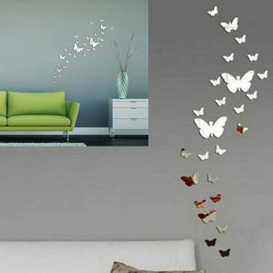 ERYI-Stickers Papillons Muraux, 36 Pièces Stickers Miroir Papillon Acrylique Argent 3D Stikers Murals Papillon Decoration Pour Salon Chambre Bureau - Neuf