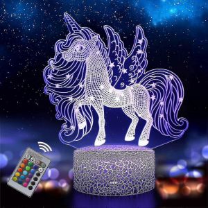 Veilleuse Licorne Compatible Avec Enfants Et Bébés, Lampe Illusion 3d Rechargeable 16 Couleurs Changeantes Avec Télécommande, Cadeau D'anniversaire Et De Vacances Compatible Avec Enfants Et Bébés - Neuf