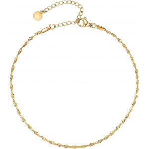Cmjaagur-Day.Berlin Women's Twist Anklet, 18k Fine Gold, Twisted Anklet, 22 Cm + 5 Cm, Adjustable Length 316l Stainless Steel, Nickel Free And Water Resistant[M120] - Neuf