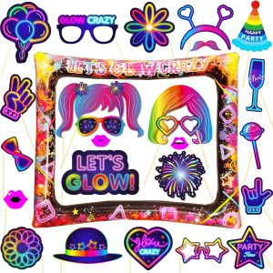 CHECARZHN--NO1-25 Pièces Accessoires De Photobooth Néon, Glow Cadre Photo Gonflable, Glow Party Accessoires De Cabine Photo, Pour Carnaval Mascarade Fête D'Anniversaire Mariage - Neuf