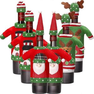 Ventes promotionnelles 6 pièces Bouteille de vin de Noël Pull Couverture Robe Tricotée Père Noël Renne Bonhomme de neige Couverture de bouteille de vin pour la décoration de fête de Noël - Neuf