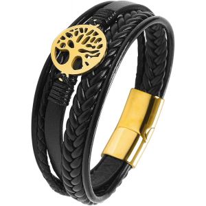 Eryi-Bracelet Homme, Bracelet Cuir Pour Hommes, Bracelets Croix Vie Viking Arbre De Vie, Brun Noire Bracelets Crucifixion Homme - Neuf