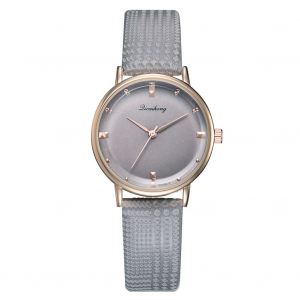 Montre-Bracelet A Quartz Analogique Simple Et Tendance Pour Femme, Cadran Rond, Bracelet En Cuir Pu (Gris) - Neuf