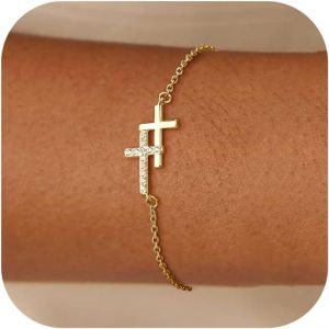 Eryi-Bracelet Femme Or/Argent, Bracelets En Or Plaqué 14k, Réglable Chaîne Doré Croix Pour Filles Femmes - Neuf