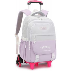 Cartable à roulettes pour fille avec 6 roues,sac à dos d'écolier avec roulettes,amovible,pour enfants de 1 à 5 classes,bagage à main,étanche,pour l'école et les voyages,32L-1262,lilas - Neuf