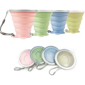 Kalanka-Lot De 4 Tasses Pliables En Silicone Sans Bpa Avec Couvercle D'étanchéité En Plastique Et Réutilisables Pour Pique-Nique, Camping, Randonnée En Plein Air (Multicolore-Peu Profond) - Neuf