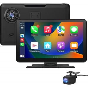 CarPlay sans Fil et pour Carplay&Android Auto,avec Dashcam Avant 4K, Caméra Arrière 1080P, Portable, écran Tactile de 9 Pouce avec Bluetooth/GPS/FM/AUX/Lien Miroir/Carte TF 64G - Neuf