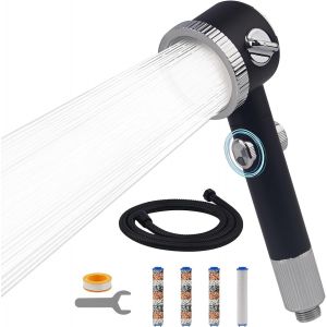 Pommeau de Douche avec Filtre Pommeau Douche anti Calcaire avec 3 Modes de Jet Sower Head Haute Pression Pommeau de Douche Economie Deau avec Tuyau Douche 1.5M Noir - Neuf