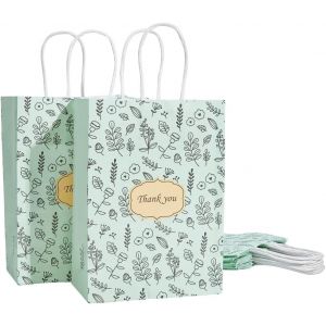 Tianyi-Paquet De 10 Sacs-Cadeaux Vert Feuille Avec Poign&eacute;es, 15x8x21cm Sacs Pour Petits Cadeaux Sacs En Papier Kraft Pour L'obtention Du Dipl&ocirc;me D'anniversaire De Douche De B&eacute;b&eacute;, Tea Party - Neuf