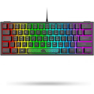ERYI-K61 60% Compact Uk Layout Qwerty 62 Clés Compact Rgb Jeux Clavier, Apex Pro Gravure Laser, Spirit Of Gamer Clavier, Mini Tkl Mécanique Sensation Clavier, Compatible Pc/Laptop/Computer- Noir - Neuf