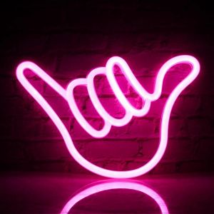 Nouveau,adapté doigt néon signe porte-bonheur néon rose néon signe lumineux en forme de main néons pour bar de chambre à coucher - Neuf