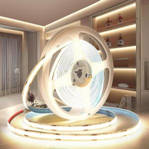 Ruban Led Cob 12v, 5m Bande Led Cob Blanche Naturelle 4000k D&eacute;coupable Flexible 320led/M, Cri>90, Pour Chambre, D&eacute;coration De La Maison (Sans Alimentation) - Neuf