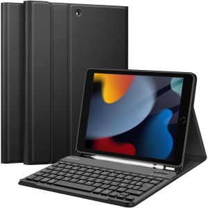 Clavier pour iPad 9&egrave;me G&eacute;n&eacute;ration 2021/iPad 8 2020/iPad 7 2019 10.2 Pouces Clavier AZERTY sans Fil Bluetooth, Coque Arri&egrave;re Souple Housse avec Rangement de Stylet, Noir - Neuf
