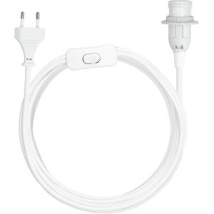 Douille E14 avec fil-Support lampe pour ampoule avec bague de fixation cordon prise électrique interrupteur-Câble en tissu blanc 5m - Neuf