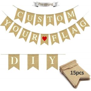 Mevronisshop-Lot De 15 Bannières Vierges En Toile De Jute Pré-Enfilées Pour Décoration De Fête, Bannières À Faire Soi-Même Pour Fête Prénatale, Mariage, Anniversaire, Etc. - Neuf