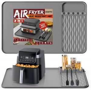 Tapis R&eacute;sistant &Agrave; La Chaleur, 65 X 40 Cm, Tapis R&eacute;sistant &Agrave; La Chaleur Pour Friteuse &Agrave; Air Avec Support De Rangement Pour Accessoires De Cuisine, Tapis En Silicone Pour Plans De Travail De Cuisine - Neuf