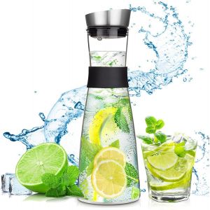 Mevronisshop-Carafe En Verre,1200 Ml Pichet &Agrave; Eau En Verre Couvercle En Inoxydable,Pichet En Verre,Pour Th&eacute; Glac&eacute; Boisson Maison Lait Caf&eacute; Vin De Service - Neuf