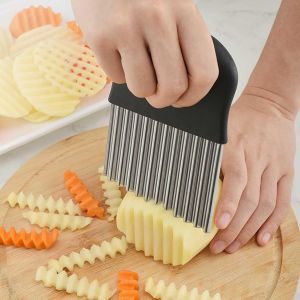 Eryi-Couteau À Légumes En Acier Inoxydable En Plastique, Lame Ondulée De Pomme De Terre À Puce Crinkle Coupe Trancheuse, Hachoir À Fruits Légumes, Outil De Cuisine - Neuf