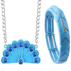 2pcs Set Collier Et Bracelt Pour Femmes Filles Bleu Paon Collier Fille Serpent Bracelet Ensemble De Bijoux - Neuf