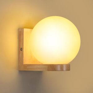 Subzonal-Applique Murale Int&eacute;rieure Bois, Lampe Murale Abat-Jour En Verre, E27 Appliques Murales Pour Chambre Salon Couloir Caf&eacute; D&eacute;coration Int&eacute;rieure(Ampoule Non Incluse), Wall Light Wood Round - Neuf