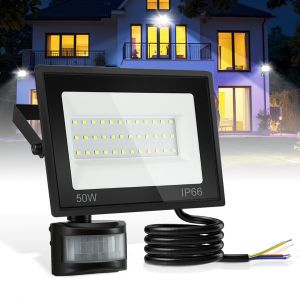 Projecteur Led Ext&eacute;rieur 4x 50w Avec D&eacute;tecteur De Mouvement, Support M&eacute;tallique Ajustable &iquest; Blanc Froid - Neuf