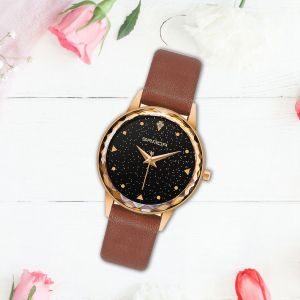 Montre A Quartz Etanche Sanda Avec Cadran Brillant Et Bracelet En Cuir Synthetique (Marron) - Neuf