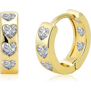Kal-Boucles D'oreilles Créoles Or/Argent, Créoles Petites Épaisses Avec Zircone, Hypoallergéniques, Argent 925 Post, Plaqué Or 14 Carats, Pour Femme, Homme - Neuf