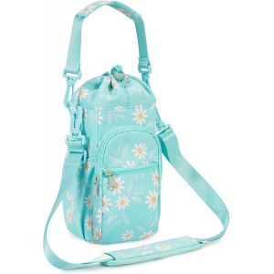 Porte Bouteille Isotherme Sac Gourde Avec Bandouli&egrave;re 1l Avec Poche Pour T&eacute;l&eacute;phone Sac Bouteille D'eau Pour La Randonn&eacute;e &Agrave; Pied, Vert - Neuf