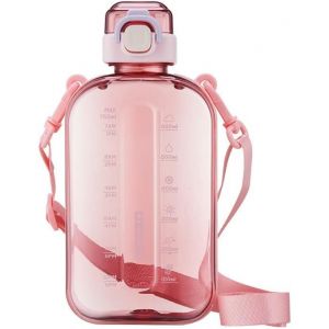 Bouteille D'eau Plate De 750 Ml, Bouteille D'eau De Sport Pour L'extérieur Avec Bouchon À Ouverture En Un Clic, Bouteille De Voyage Avec Marqueur De Temps Et Sangle Pour Sport Et Fitness (Rose) - Neuf