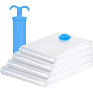 loc-Lot De 4 Sacs Sous Vide Pour Vêtements Avec Valve Hermétique Et Pompe À Main,4 Tailles,Sacs De Rangement Sous Vide,Sacs De Rangement,Sacs Économ Ur D'Espace Pour Vêtements,Literie, - Neuf