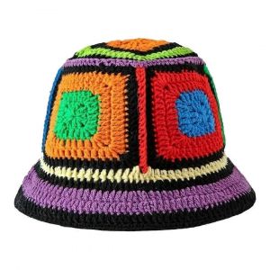 Crochet Seau Chapeaux Unisexe Coloré Y2k Style, La Main De Pêcheur Chapeau, Bonnet En Tricot, Les Disquettes, Les Granny Square - Neuf