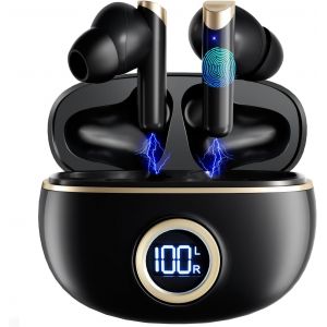 Ecouteurs Bluetooth Sans Fil 5.4, Écouteur Sans Fil avec 4 ENC Réduction Antibruit Mic Casque Bluetooth Hi-FI Son Stéréo, 40 Heures Durée de Lecture, Écran LED, IP7 Etanche, Contrôle Tactile, Type-C - Neuf