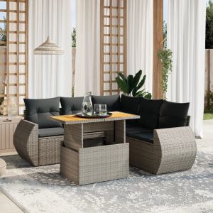 Prolenta Premium - Salon De Jardin 6 Pcs Avec Coussins Gris R&eacute;sine Tress&eacute;e - Neuf