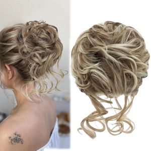 Grand Chignon, Chouchou Avec Cheveux, Postiche Boucl&eacute;e Avec Bande &Eacute;lastique, Pour Femmes Et Filles (M&eacute;lange De Marron Clair 12/24) - Neuf