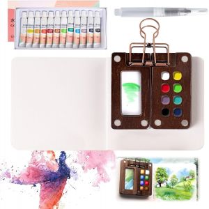 Kalanka-Palette Aquarelle, Portable Palette Peinture Kit Aquarelle Avec Clips De Reliure, Pinceaux Aquarelle Et Papier Aquarelle Pour Peintres, Artistes, &Eacute;tudiants - Neuf