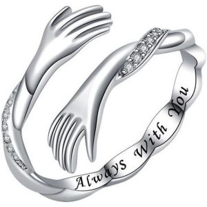 Kal-Bagues Femme Ajustable Bagues En Argent Sterling 925 Bague De Câlin Ajustable Ouverte Bague De Câlin D`Amour Romantique Bague Ouverte Femme Fille Mariage Cadeau Anniversaire - Neuf