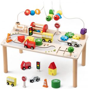 ChenQuanSarl-Table D'Activité 7 En 1 En Bois - Table De Jeu Pour Bébé - Jouet De Motricité Avec Trieur De Formes - Table De Motricité Montessori À Partir De 3 Ans - Cadeau D'Anniversaire Pour Garçons - Neuf