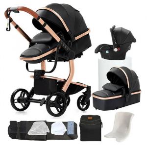 Poussette Magic Zc Poussette 3 En 1 Poussette Bebe Poussette De Luxe Cuir Pu Sac À Main 0-3 Ans Jusqu'à 30 Kg Avec Grand Panier Noir - Neuf