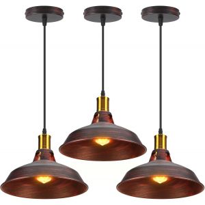 Ulteronixshop-Suspension Lustre Industrielle Vintage Luminaire Plafonnier E27 Salon Abat-Jour Plafond En M&eacute;tal R&eacute;tro Style Nordique Design C&acirc;ble R&eacute;glable (Rouille Rouge, 3pcs) - Neuf