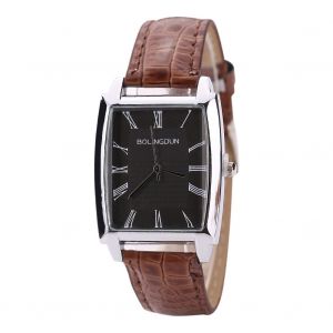 Montre A Quartz Tendance Pour Homme, Bracelet En Cuir Pu, Cadran A Chiffres Romains, Forme Carree (Marron Et Noir) - Neuf