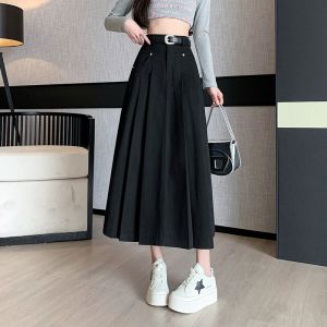 Jupe Mi-Longue Pour Femme En Automne Nouvelle Taille Haute A-Line Swing Ol Au-Dessus Du Genou Jupe Parapluie En Jean Jupe Longue Plissée - Neuf