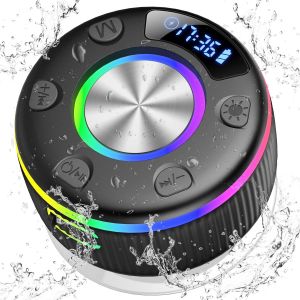 Enceinte Douche Bluetooth 5.3, Enceinte Bluetooth Etanche Ip7, Haut-Parleur De Douche Avec Appel Bluetooth, Ventouse Puissante, Led Lumière, 360° Stéréo Enceinte Sans Fil, 8H Bluetooth Speaker, Gris - Neuf