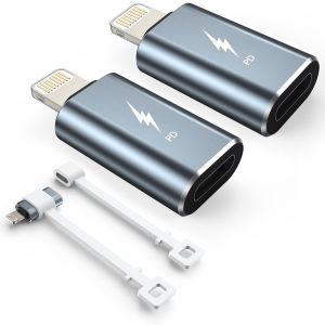 meimie-Adaptateur Usb C Vers Lightning,Charge Rapide 27 W Pd Compatible Avec Iphone 14/13/12/11 Pro Max Mini/X/Xr/Ipad/Ipod/Airpods,Avec Corde Anti-Perte (Lot De 2) - Neuf